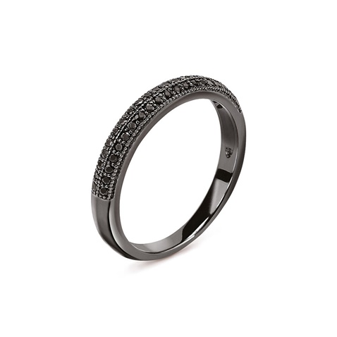 FOLLI FOLLIE-Γυναικείο ασημένιο σιρέ δαχτυλίδι FOLLI FOLLIE Fashionably Silver Essentials μαύρο