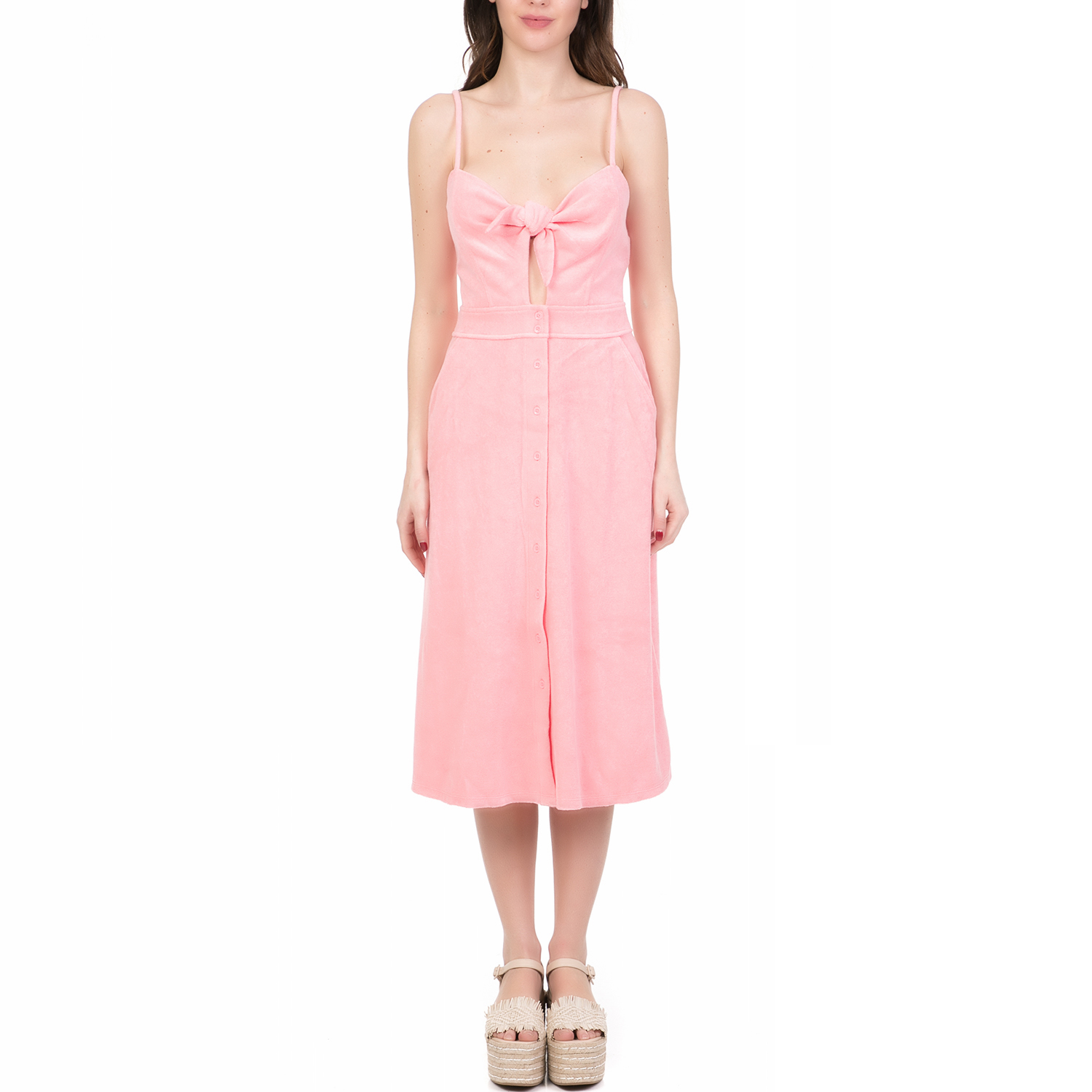 Γυναικεία/Ρούχα/Φορέματα/Μέχρι το γόνατο JUICY COUTURE - Γυναικείο midi φόρεμα MICROTERRY TIE FRONT JUICY COUTURE ροζ