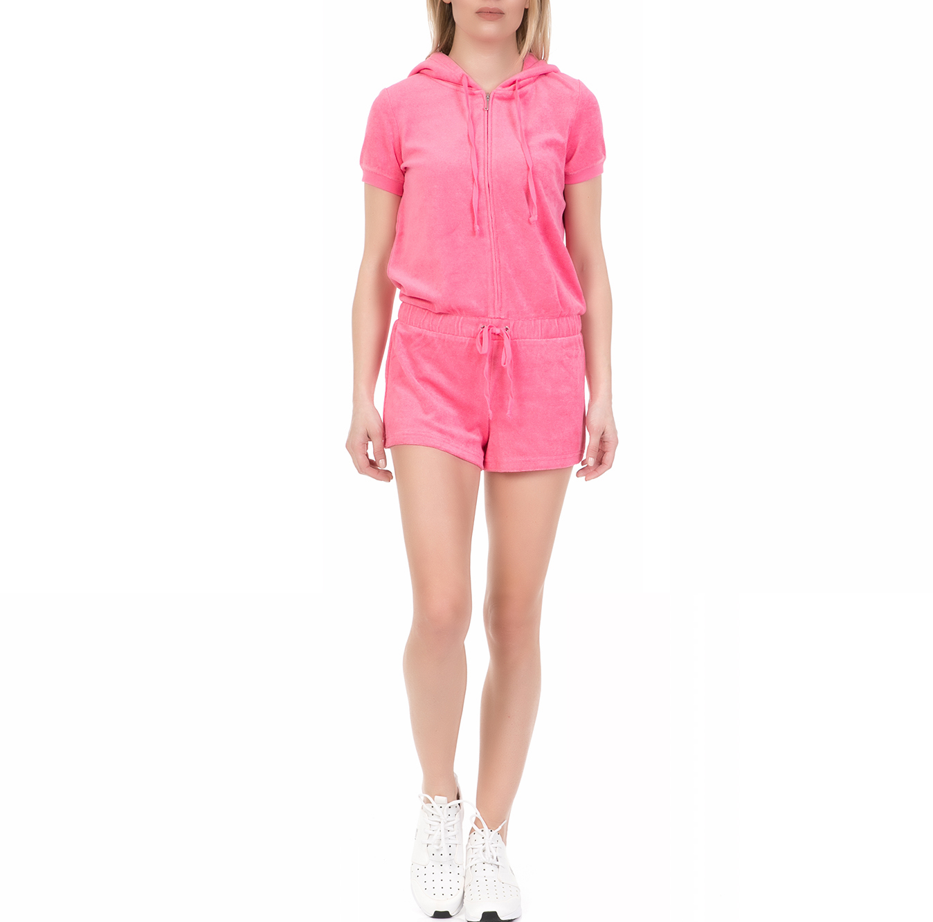 Γυναικεία/Ρούχα/Ολόσωμες Φόρμες JUICY COUTURE - Γυναικείο ολόσωμο σορτς MICROTERRY HOODED JUICY COUTURE ροζ