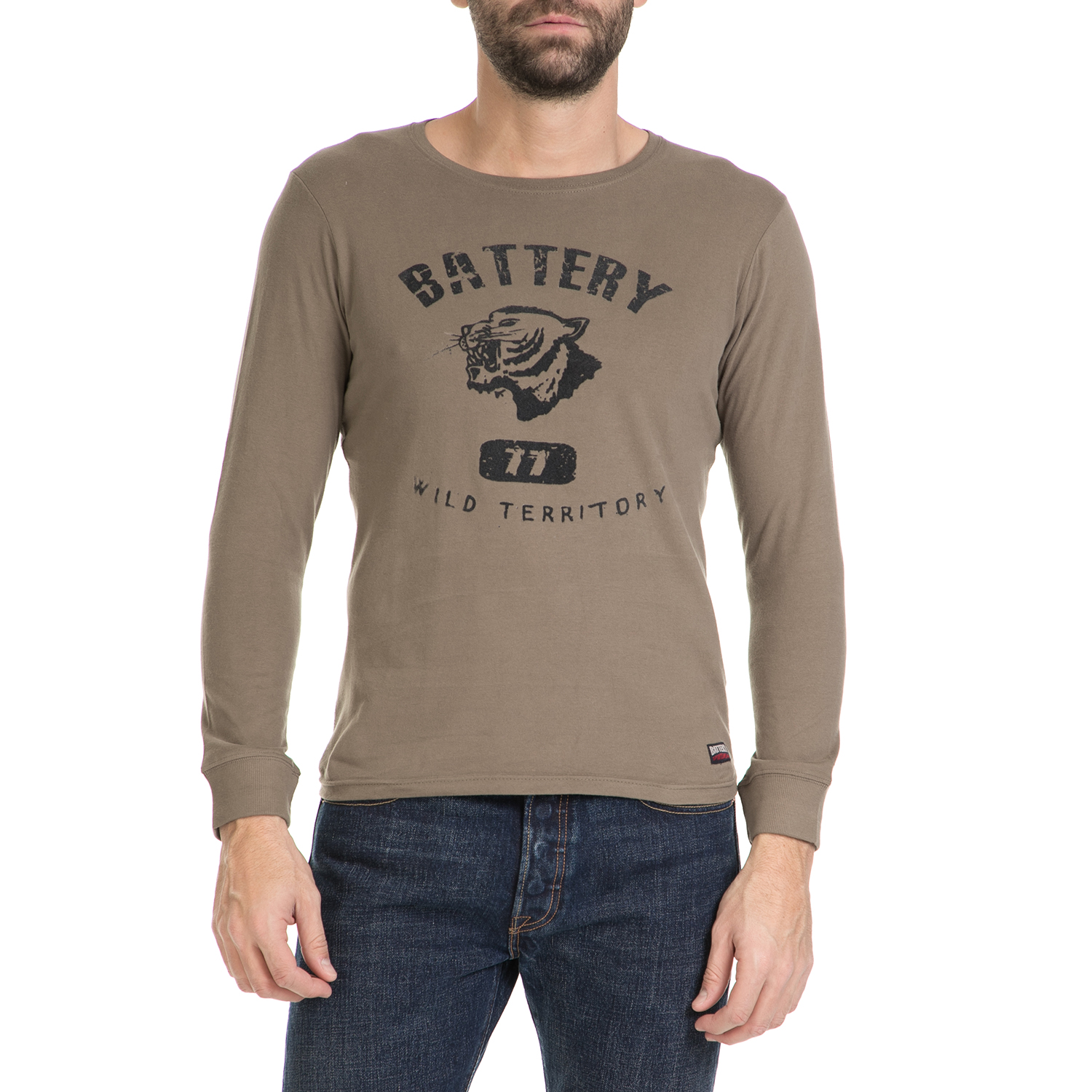 BATTERY - Ανδρική μπλούζα BATTERY μπεζ Ανδρικά/Ρούχα/Μπλούζες/Μακρυμάνικες