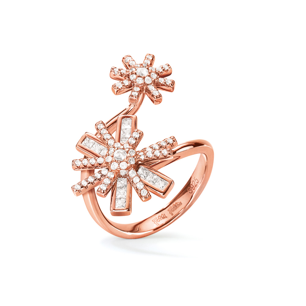 FOLLI FOLLIE Γυναικείο ασημένιο δαχτυλίδι FOLLI FOLLIE STAR FLOWER ροζ χρυσό