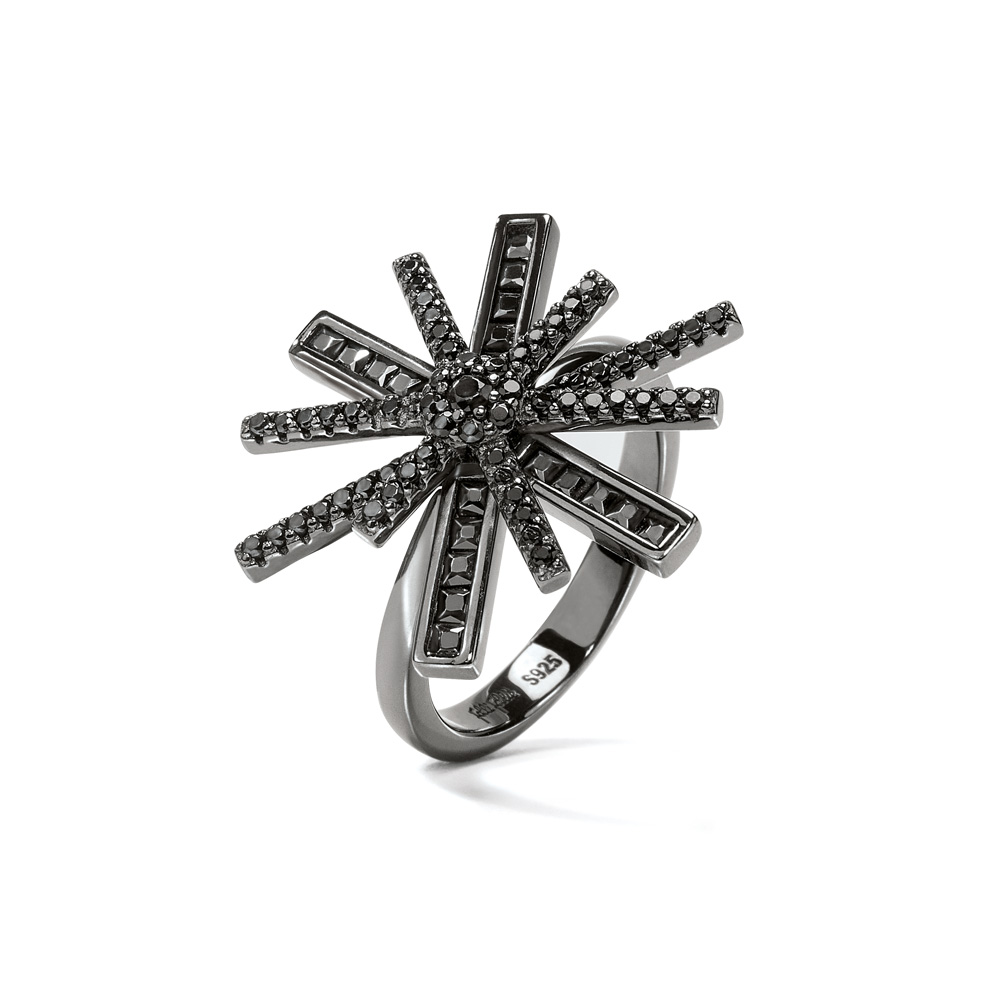 Γυναικεία/Αξεσουάρ/Κοσμήματα/Δαχτυλίδια FOLLI FOLLIE - Γυναικείο ασημένιο δαχτυλίδι FOLLI FOLLIE STAR FLOWER μαύρο