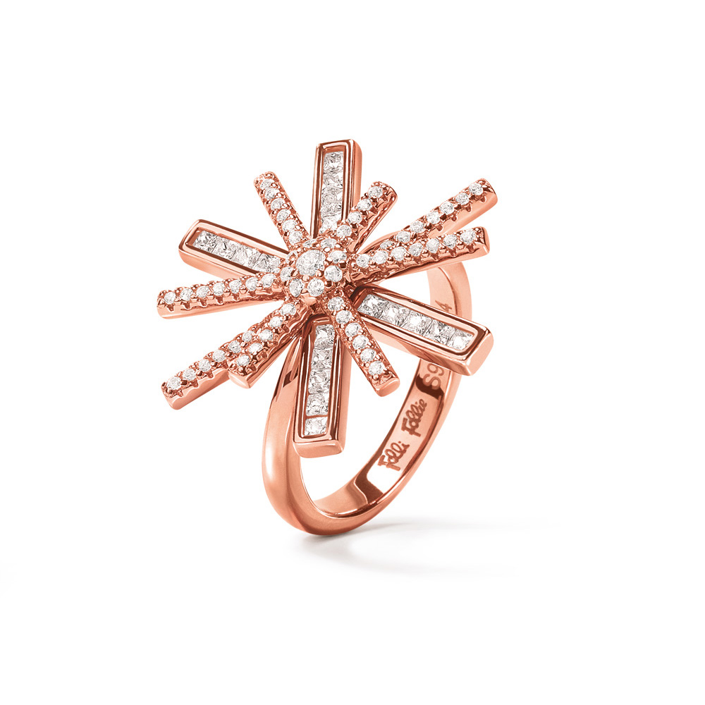 FOLLI FOLLIE Γυναικείο ασημένιο δαχτυλίδι FOLLI FOLLIE STAR FLOWER ροζ χρυσό