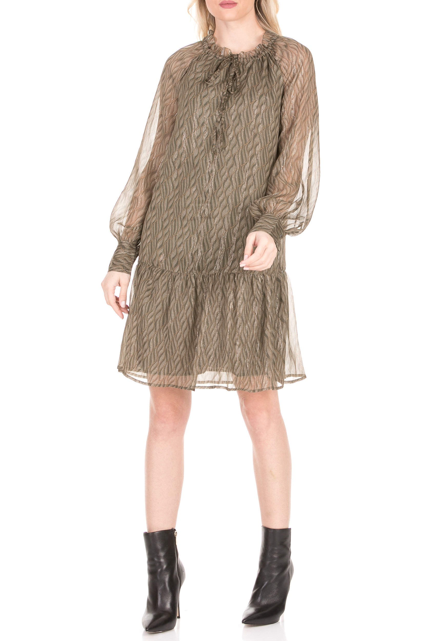 SCOTCH & SODA SCOTCH & SODA - Γυναικείο μίνι φόρεμα Lurex printed dress with peplu SCOTCH & SODA καφέ-μαύρο