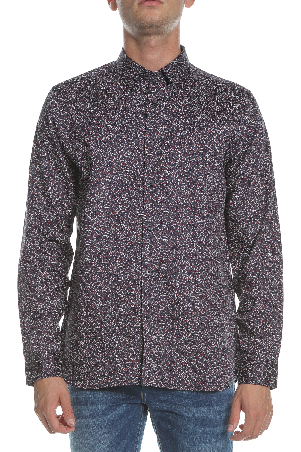 TED BAKER Ανδρικό μακρυμάνικο πουκάμισο THORNTO LS μοβ με φλοράλ μοτίβο