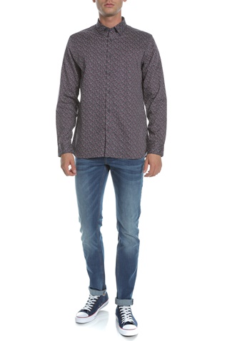 TED BAKER-Ανδρικό μακρυμάνικο πουκάμισο THORNTO LS μοβ με φλοράλ μοτίβο