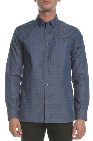 TED BAKER-Ανδρικό μακρυμάνικο πουκάμισο BIRKSEY LS DIAMOND DOBBY μπλε με μοτίβο