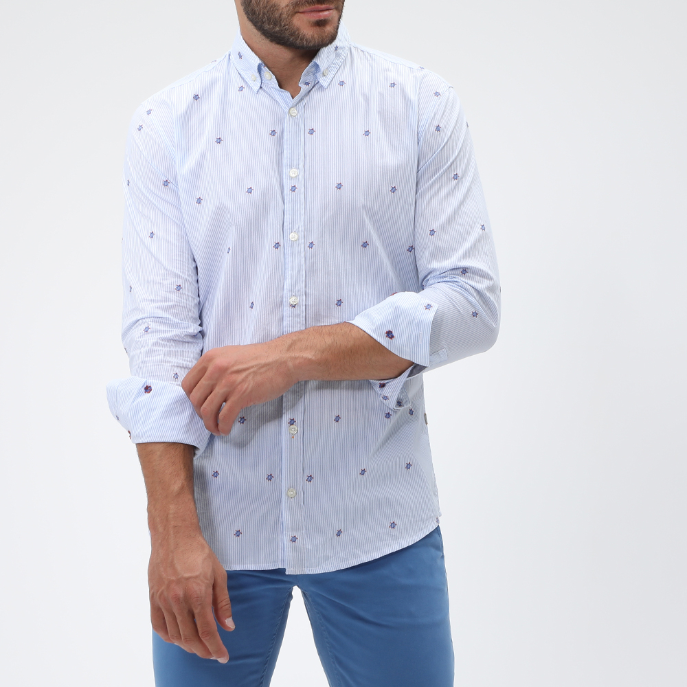 Ανδρικά/Ρούχα/Πουκάμισα/Μακρυμάνικα BOSS - Ανδρικό πουκάμισο BOSS Epreppy λευκό μπλε