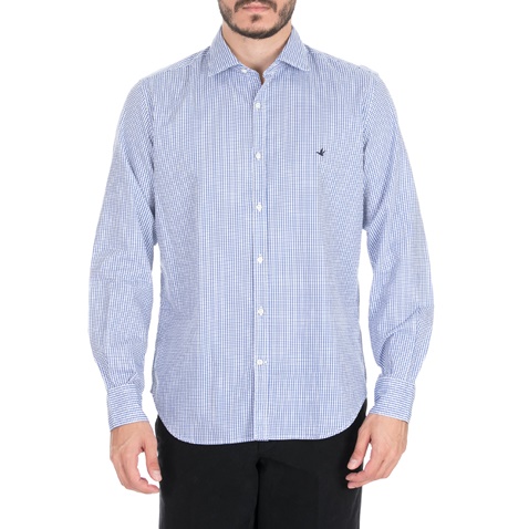 BROOKSFIELD-Ανδρικό πουκάμισο BROOKSFIELD μπλε λευκό καρό