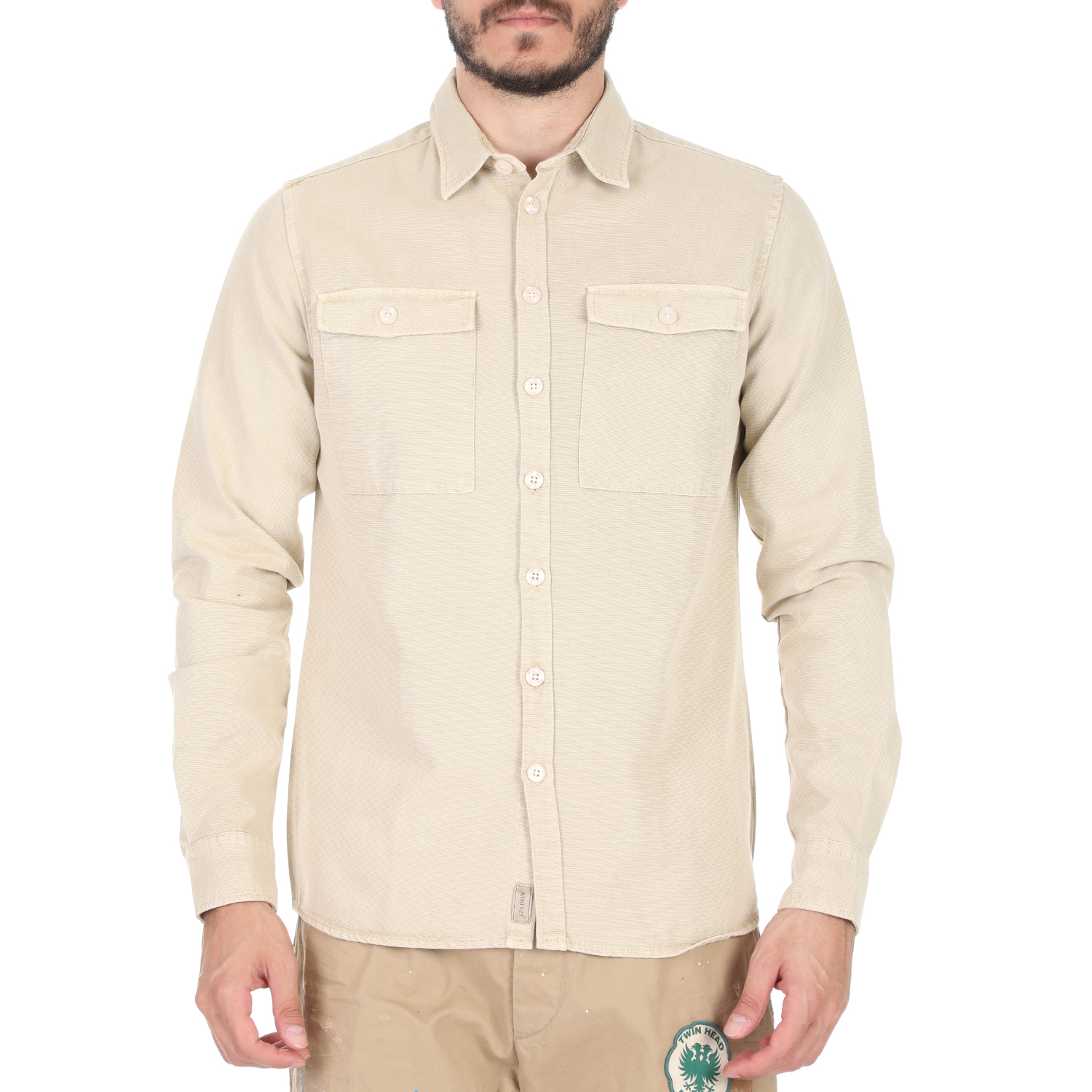 Ανδρικά/Ρούχα/Πουκάμισα/Μακρυμάνικα LES DEUX - Ανδρικό πουκάμισο LES DEUX Bryson Twill Solid Overshirt μπεζ καφέ