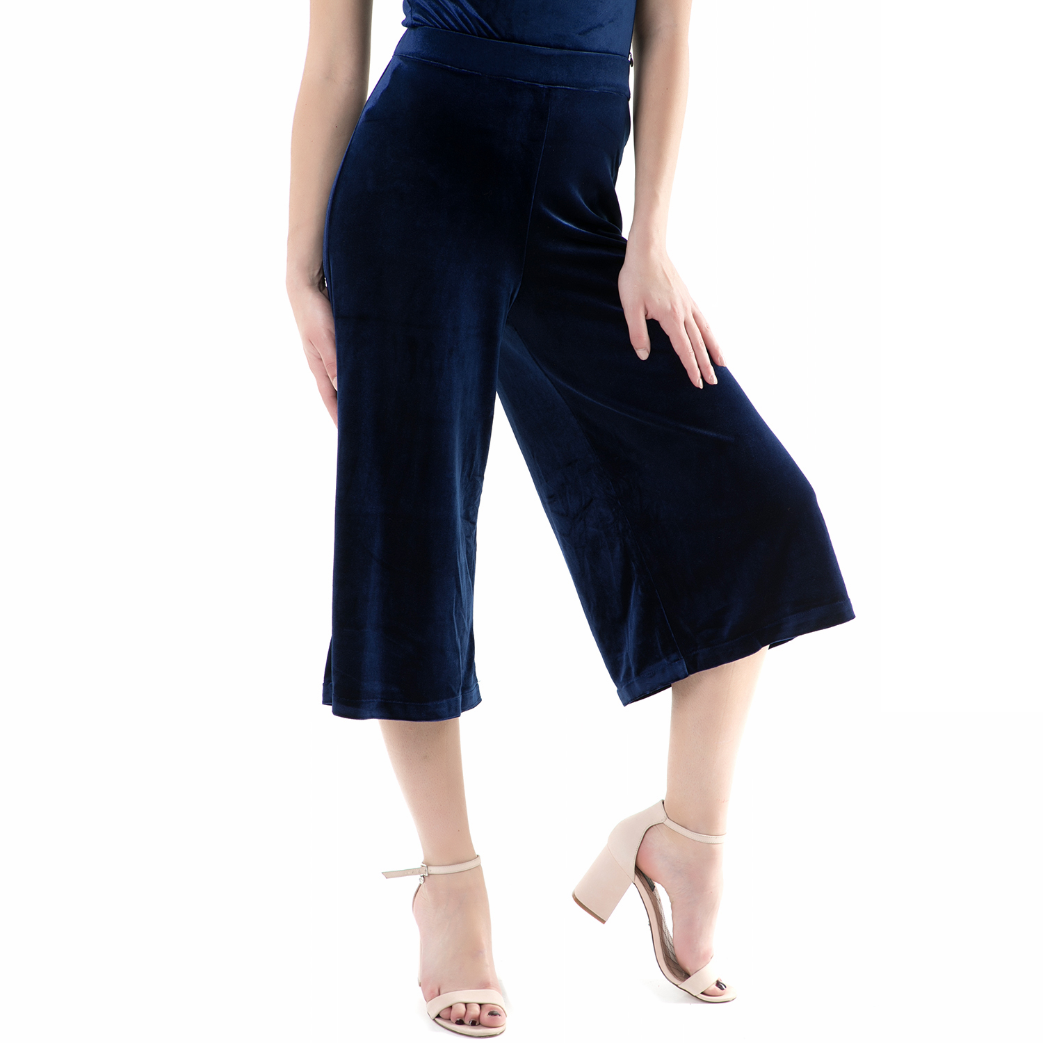 Γυναικεία/Ρούχα/Παντελόνια/Cropped FUNKY BUDDHA - Cropped κιλότ FUNKY BUDDHA μπλε