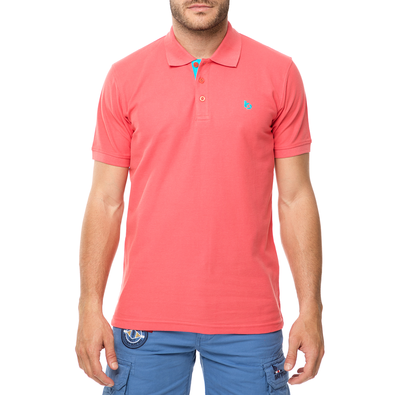 Ανδρικά/Ρούχα/Μπλούζες/Πόλο BATTERY - Ανδρικό πόλο t-shirt BATTERY κοραλί