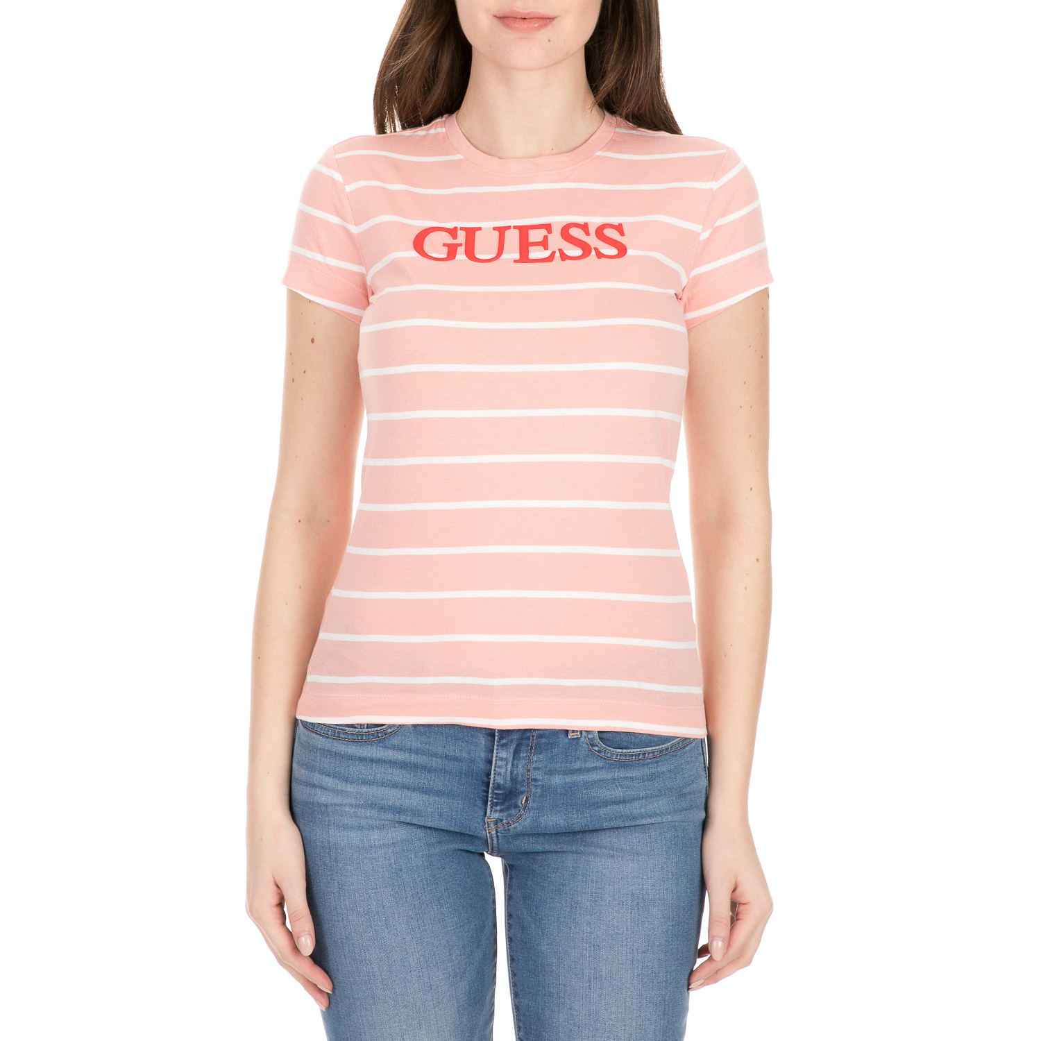 Γυναικεία/Ρούχα/Μπλούζες/Κοντομάνικες GUESS - Γυναικείο t-shirt GUESS ροζ λευκό
