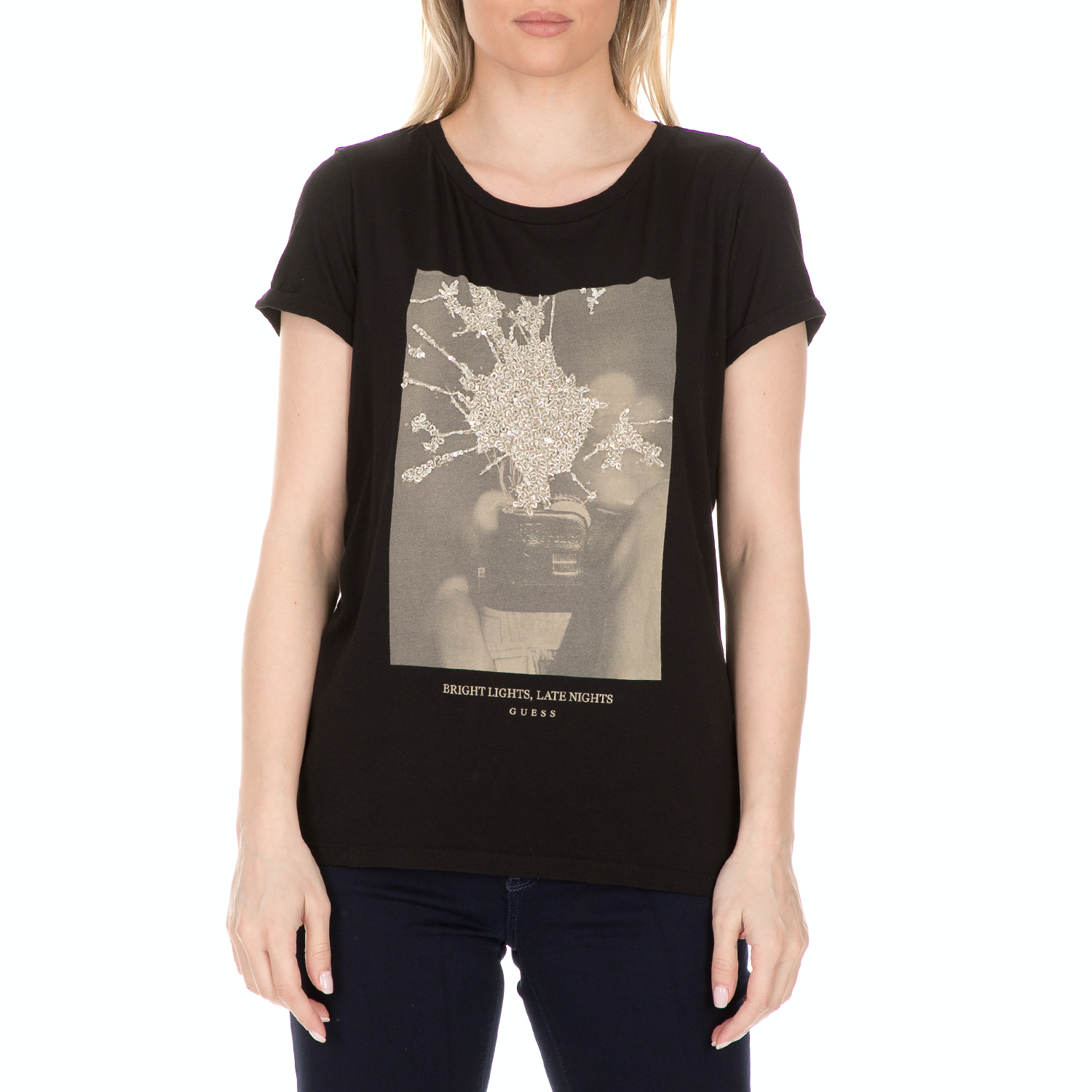 Γυναικεία/Ρούχα/Μπλούζες/Κοντομάνικες GUESS - Γυναικείο t-shirt με στάμπα GUESS μαύρο