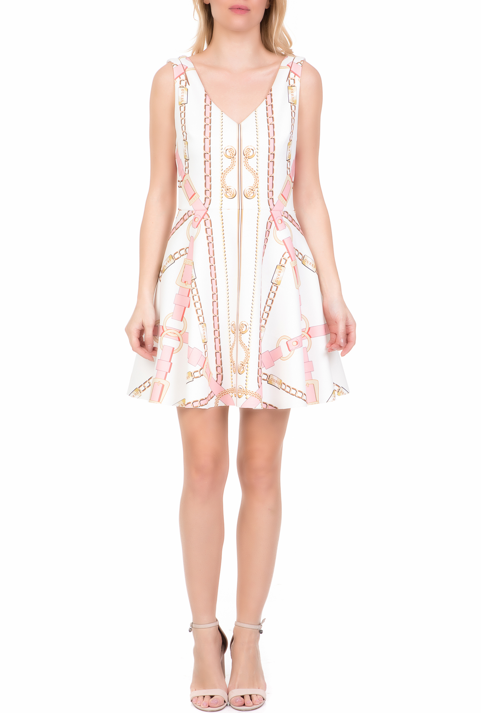 Γυναικεία/Ρούχα/Φορέματα/Μίνι GUESS - Γυναικείο μίνι κλος φόρεμα GALINA GUESS λευκό-ροζ