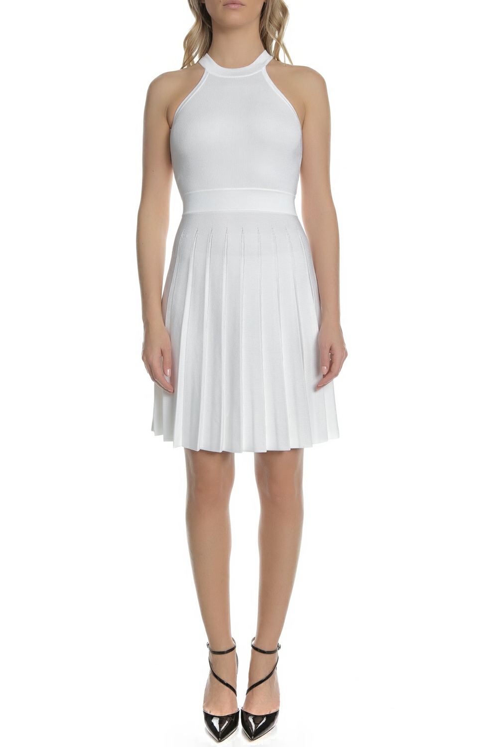 Γυναικεία/Ρούχα/Φορέματα/Μίνι GUESS - Γυναικείο μίνι φόρεμα AISHA GUESS λευκό