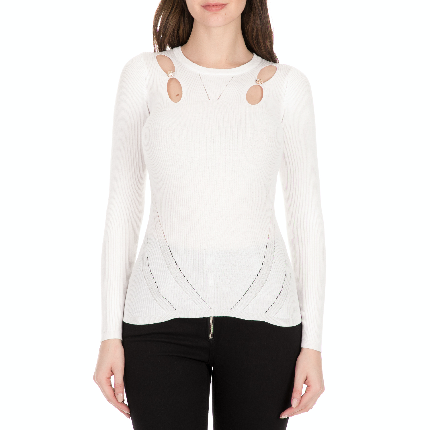Γυναικεία/Ρούχα/Μπλούζες/Μακρυμάνικες GUESS - Γυναικείο πουλόβερ GUESS BRENDA λευκό