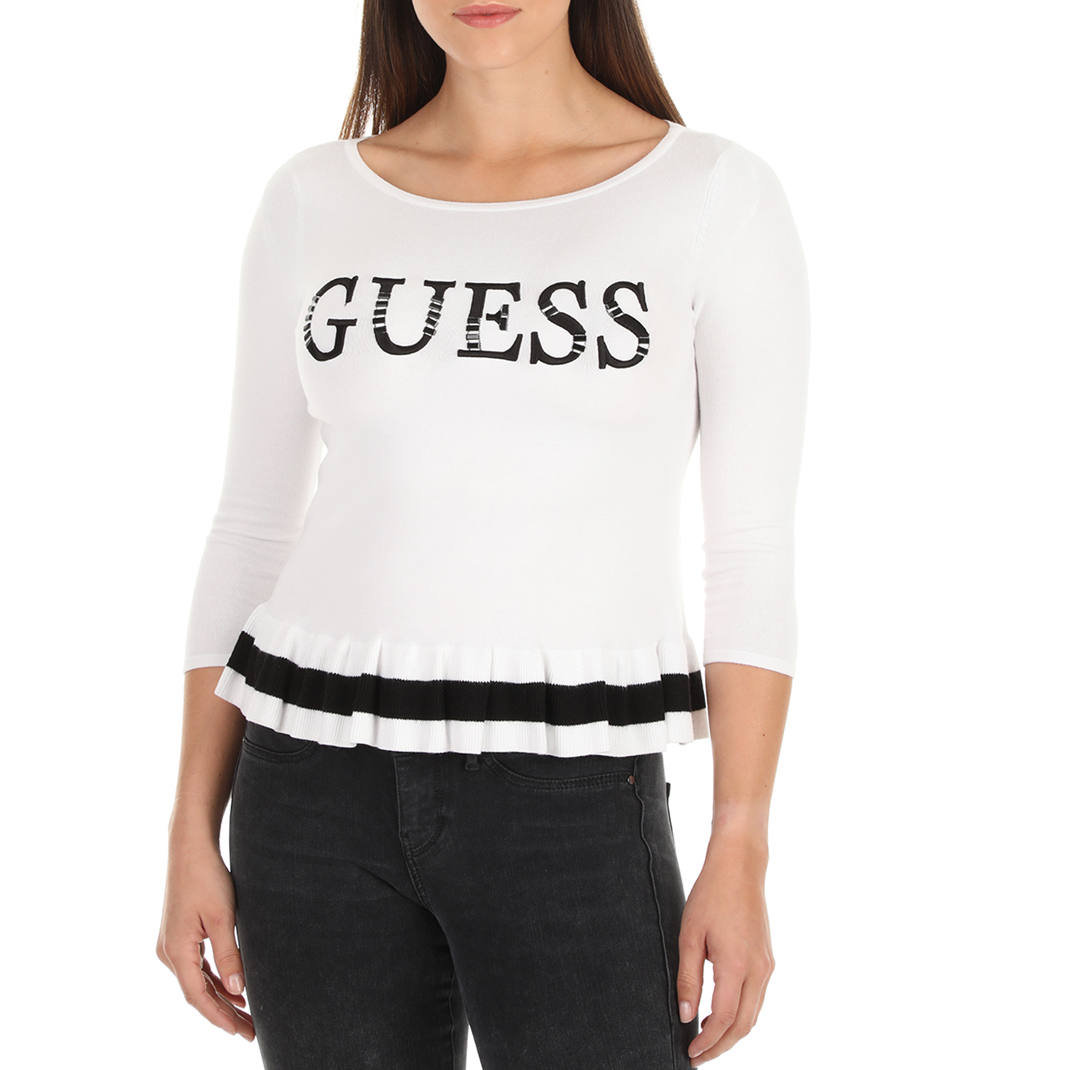 Γυναικεία/Ρούχα/Μπλούζες/Μακρυμάνικες GUESS - Γυναικεία μπλούζα GUESS FRIDA σε λευκό