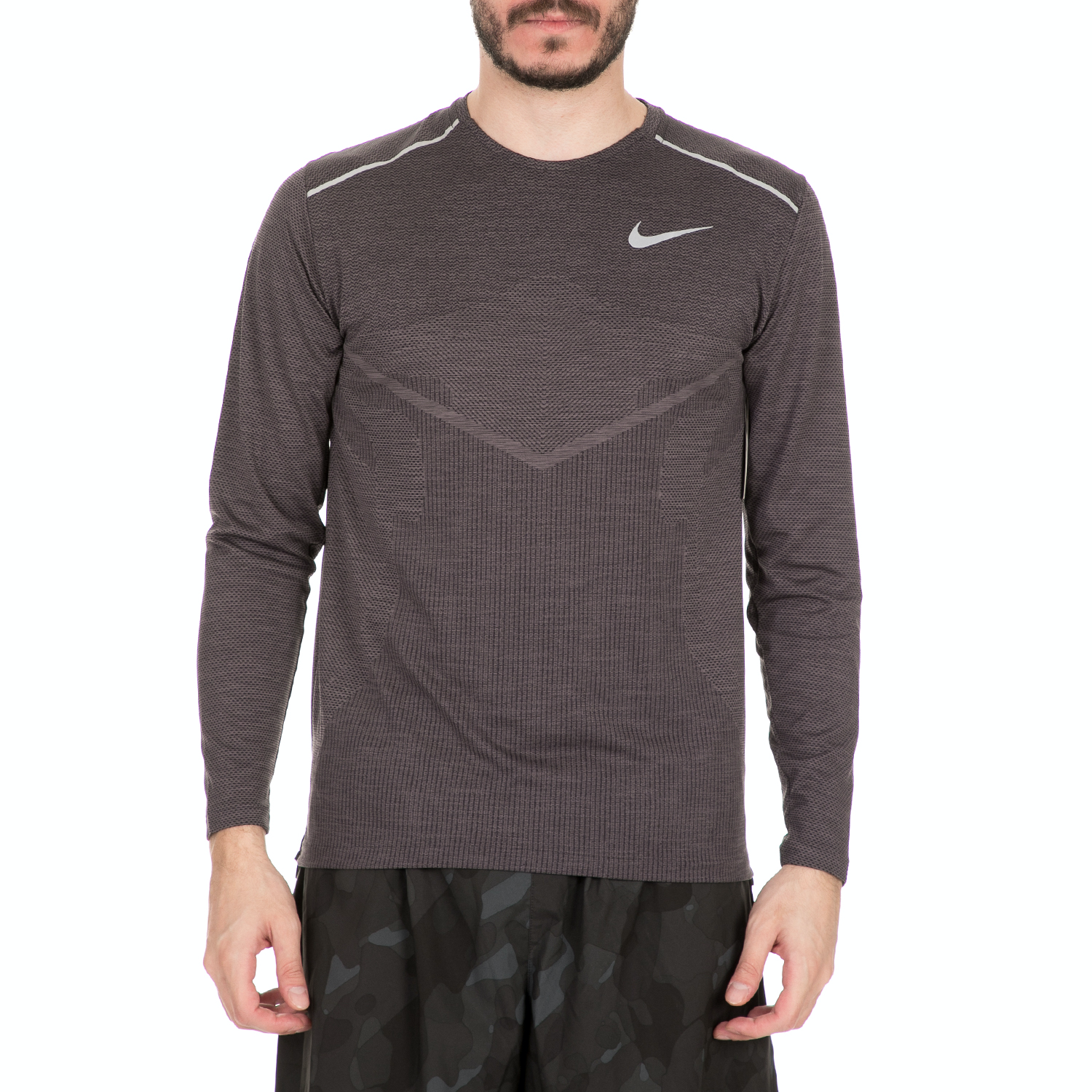 NIKE - Ανδρική μακρυμάνικη μπλούζα για τρέξιμο NIKE TECHKNIT ULTRA LS γκρι Ανδρικά/Ρούχα/Αθλητικά/Φούτερ-Μακρυμάνικα