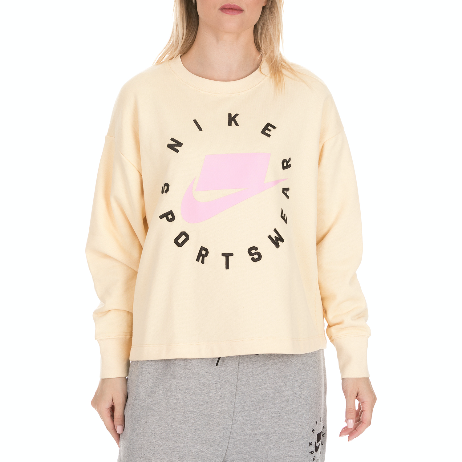 NIKE - Γυναικεία φούτερ μπλούζα NIKE μπεζ ροζ Γυναικεία/Ρούχα/Φούτερ/Μπλούζες