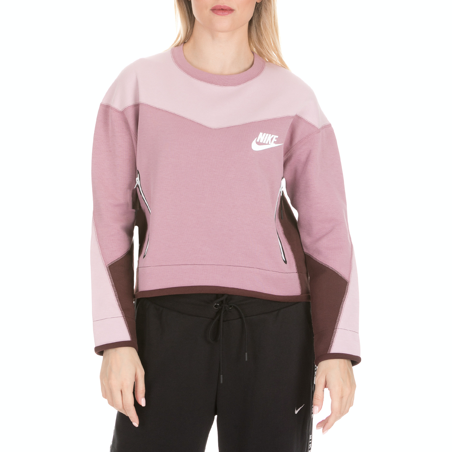 NIKE - Γυναικεία φούτερ μπλούζα NIKE NSW TCH FLC ροζ μπορντό Γυναικεία/Ρούχα/Φούτερ/Μπλούζες