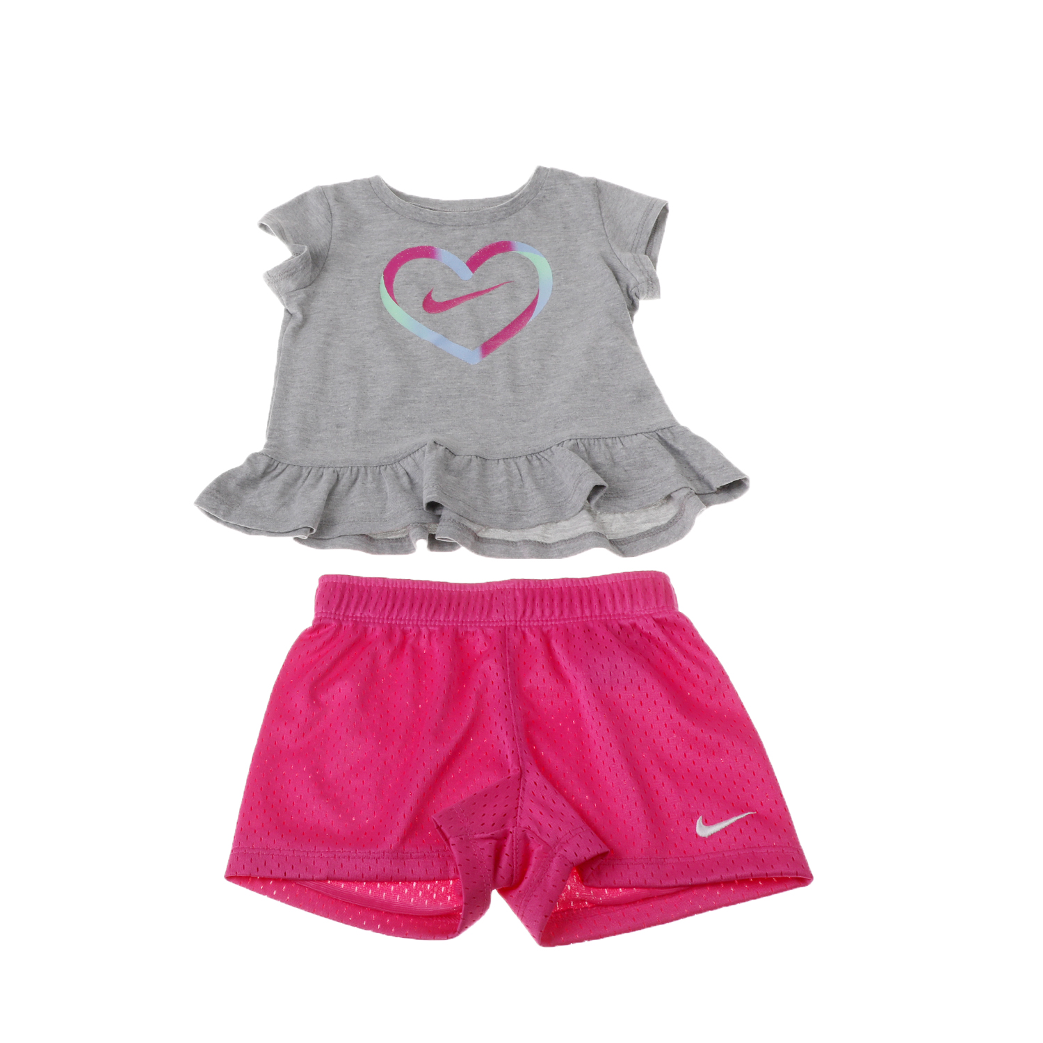 NIKE - Παιδικό σετ μπλούζα και σορτς NIKE HEART γκρι ροζ Παιδικά/Girls/Ρούχα/Σετ