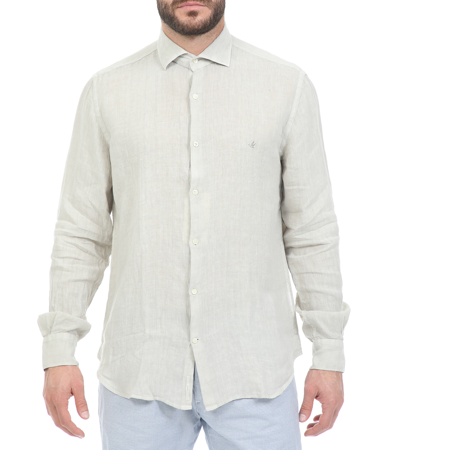 Ανδρικά/Ρούχα/Πουκάμισα/Μακρυμάνικα BROOKSFIELD - Ανδρικό λινό πουκάμισο BROOKSFIELD μπεζ