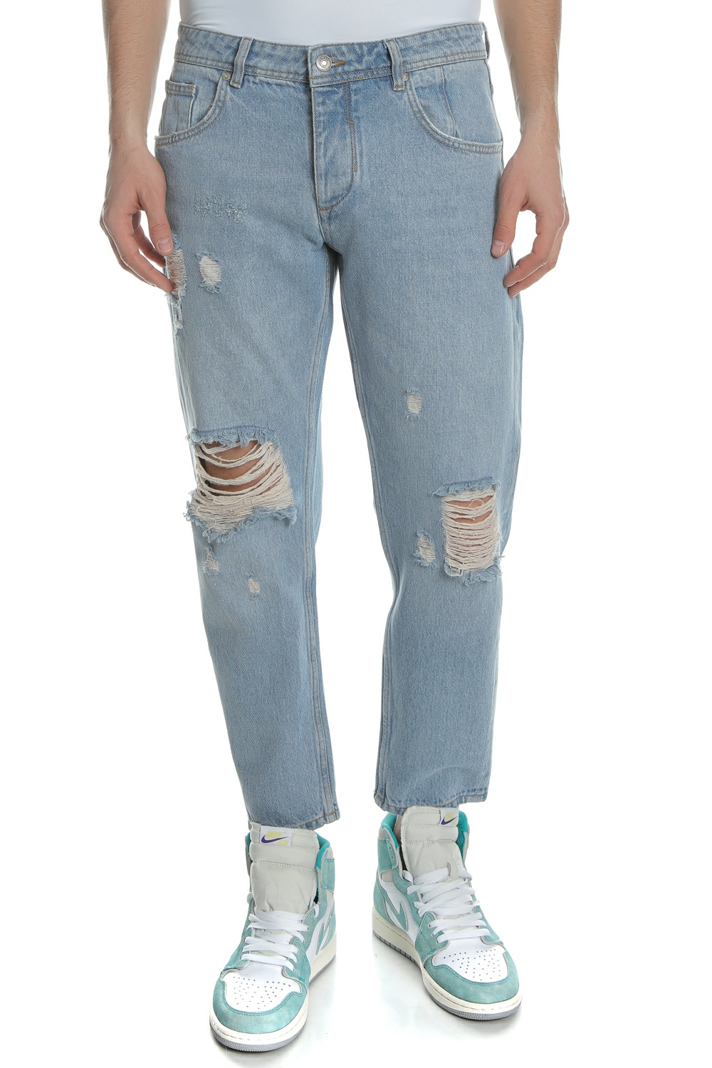 SSEINSE - Ανδρικό cropped τζιν παντελόνι SSEINSE μπλε με σκισίματα Ανδρικά/Ρούχα/Τζίν/Straight