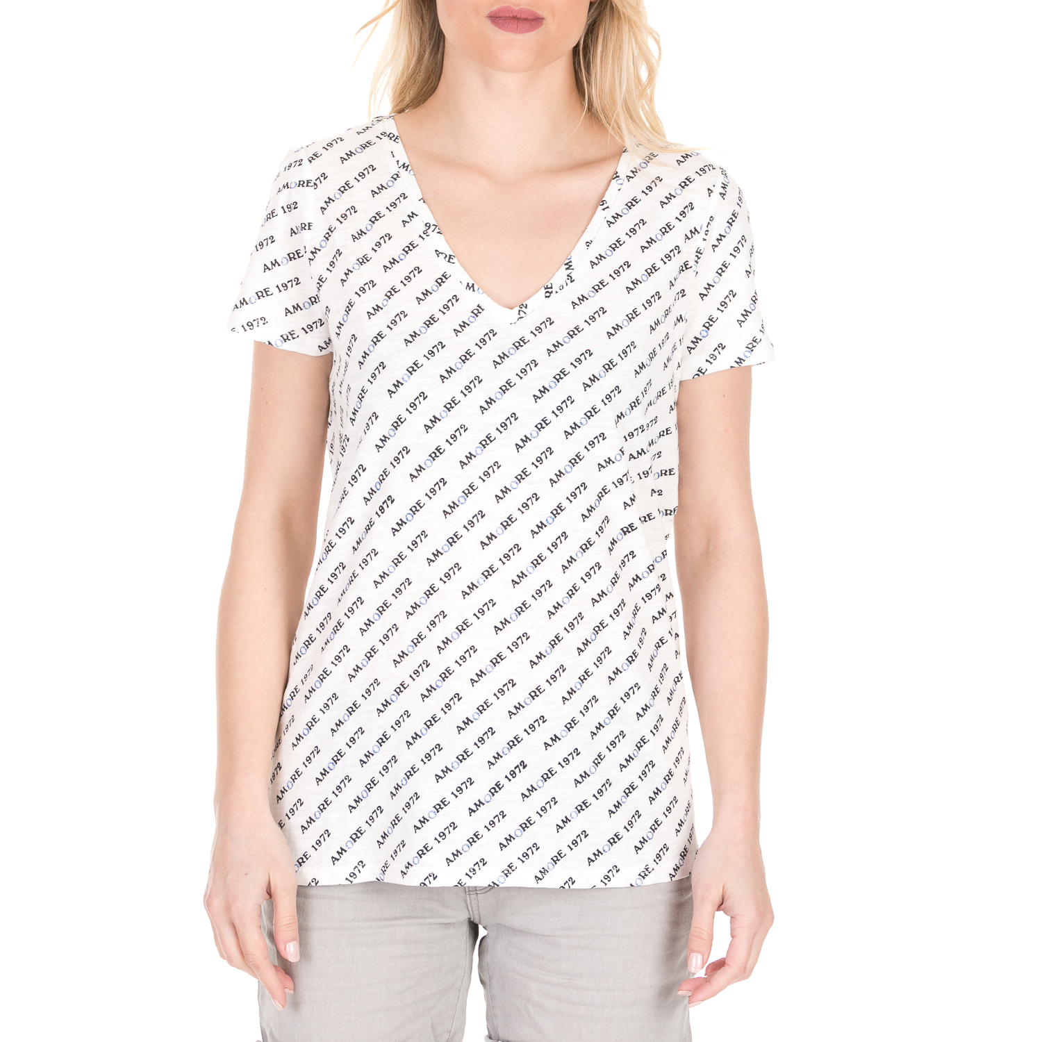 GARCIA JEANS - Γυναικείο t-shirt GARCIA JEANS ασπρόμαυρο Γυναικεία/Ρούχα/Μπλούζες/Κοντομάνικες