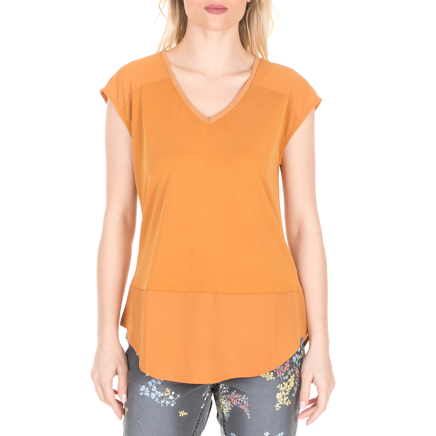Γυναικεία/Ρούχα/Μπλούζες/Κοντομάνικες GARCIA JEANS - Γυναικεία κοντομάνικη μπλούζα GARCIA JEANS πορτοκαλί
