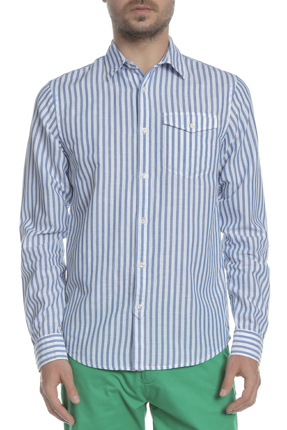 Ανδρικά/Ρούχα/Πουκάμισα/Μακρυμάνικα SCOTCH & SODA - Ανδρικό λινό πουκάμισο SCOTCH & SODA λευκό-γαλάζιο
