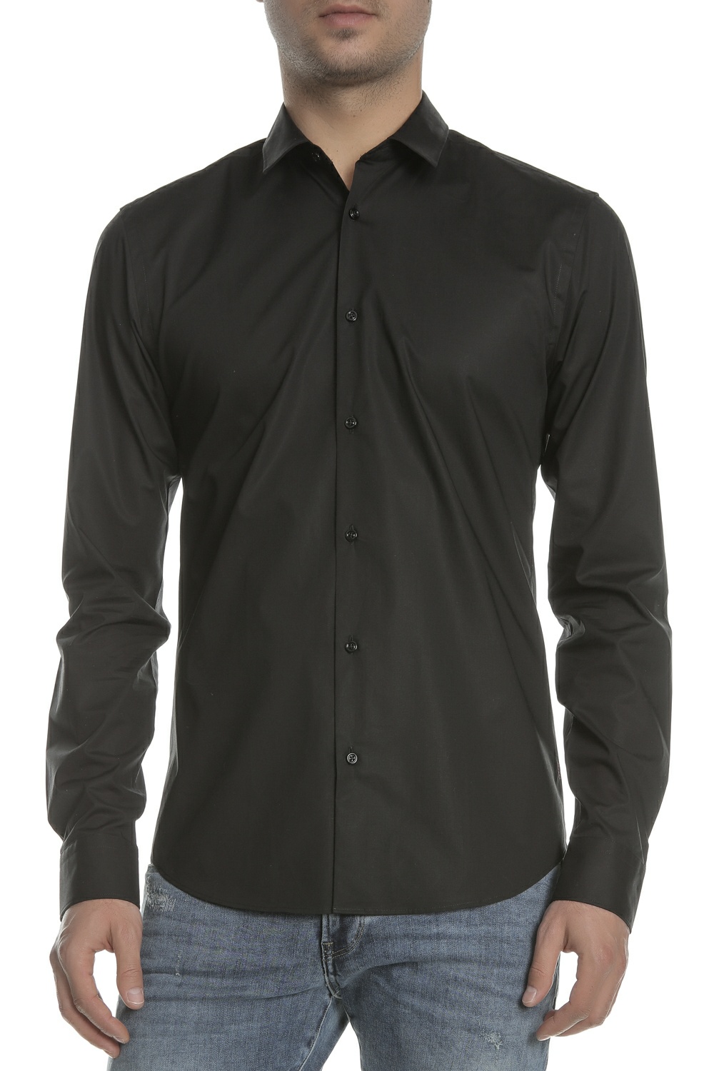 Ανδρικά/Ρούχα/Πουκάμισα/Μακρυμάνικα SCOTCH & SODA - Ανδρικό πουκάμισο SLIM FIT - Classic cotton/elas μαύρο