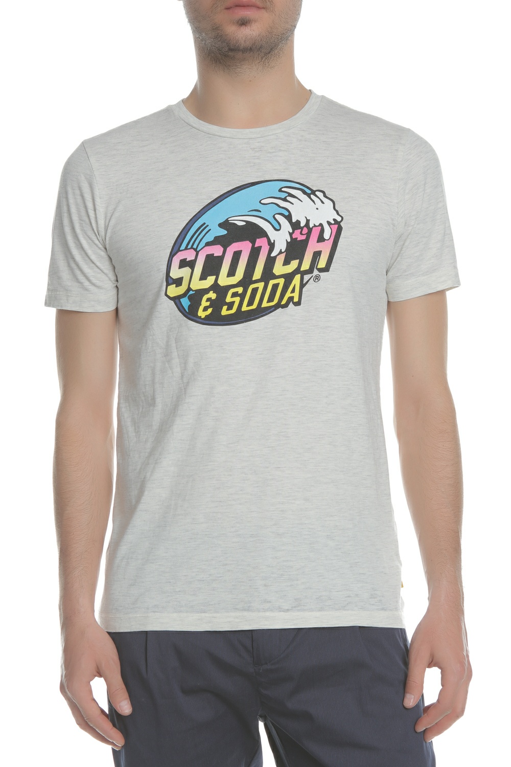 SCOTCH & SODA - Ανδρική μπλούζα Surf-inspired logo artwork tee γκρι-εκρού Ανδρικά/Ρούχα/Μπλούζες/Κοντομάνικες