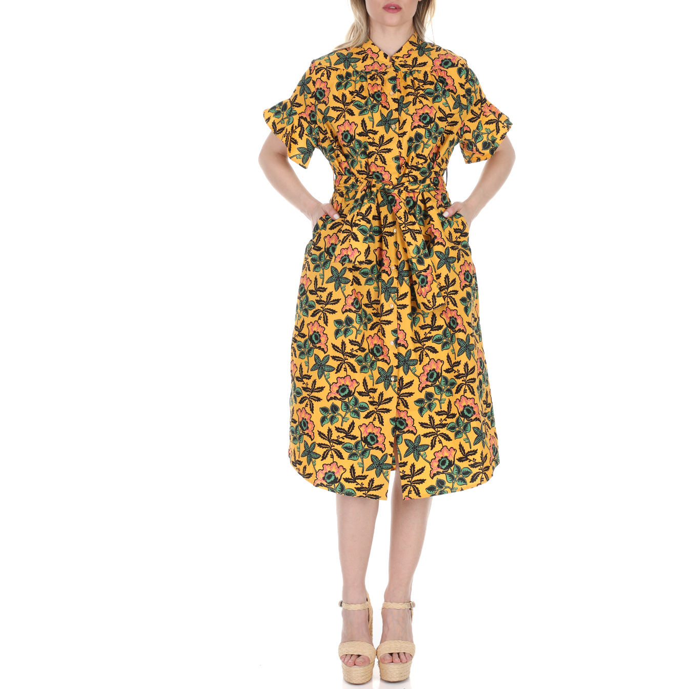 Γυναικεία/Ρούχα/Φορέματα/Μέχρι το γόνατο SCOTCH & SODA - Γυναικείο midi φόρεμα SCOTCH & SODA κίτρινο