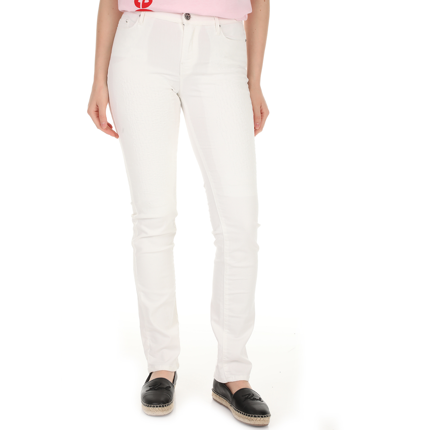 Γυναικεία/Ρούχα/Τζίν/Straight KARL LAGERFELD - Γυναικείο jean παντελόνι KARL LAGERFELD λευκό
