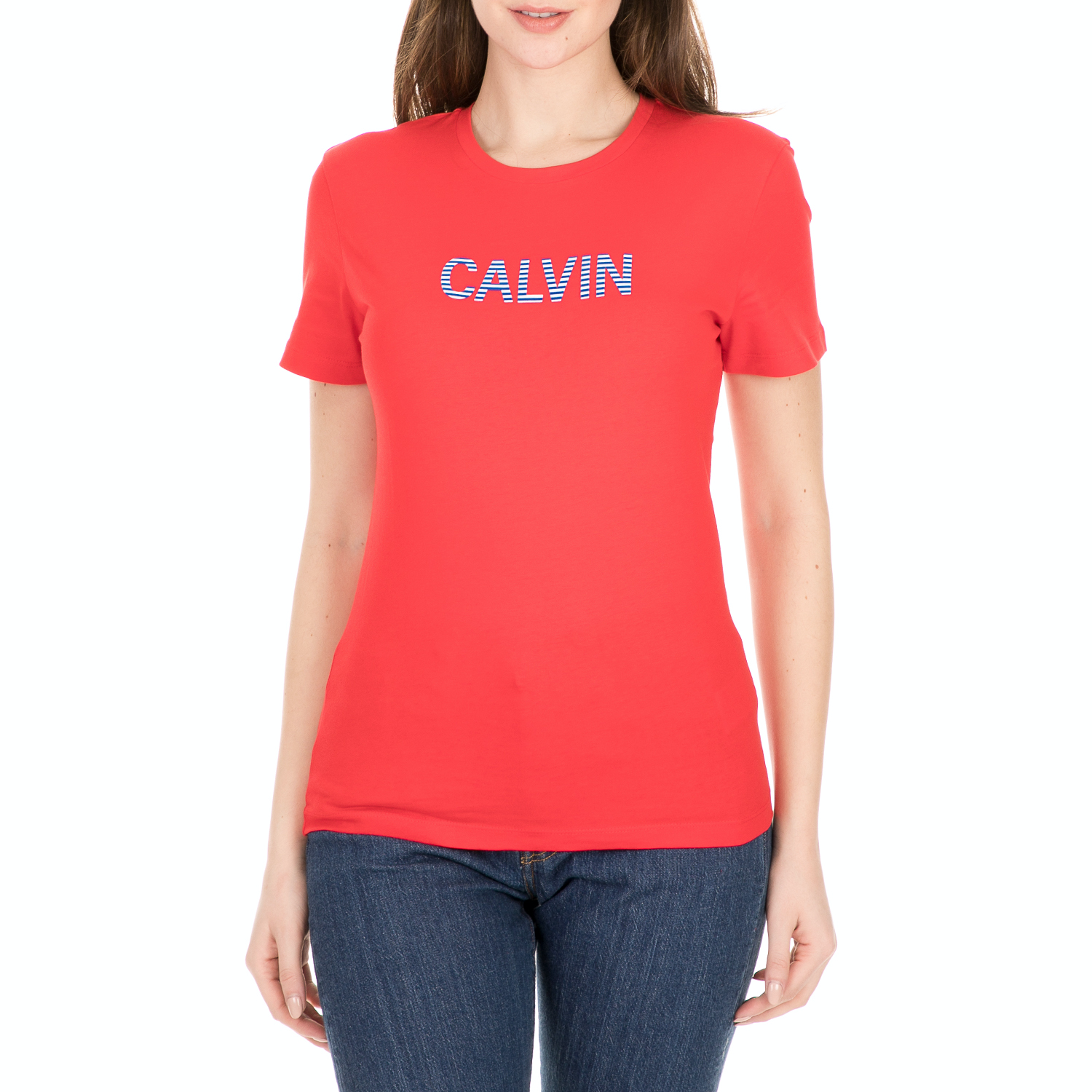 CALVIN KLEIN JEANS - Γυναικεία κοντομάνικη μπλούζα CALVIN KLEIN JEANS κόκκινη Γυναικεία/Ρούχα/Μπλούζες/Κοντομάνικες