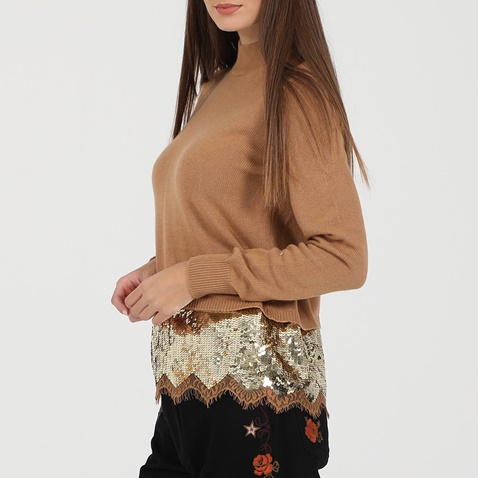 TWIN-SET-Γυναικεία πλεκτή μπλούζα ζιβάγκο TWIN-SET καφέ χρυσή