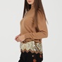 TWIN-SET-Γυναικεία πλεκτή μπλούζα ζιβάγκο TWIN-SET καφέ χρυσή