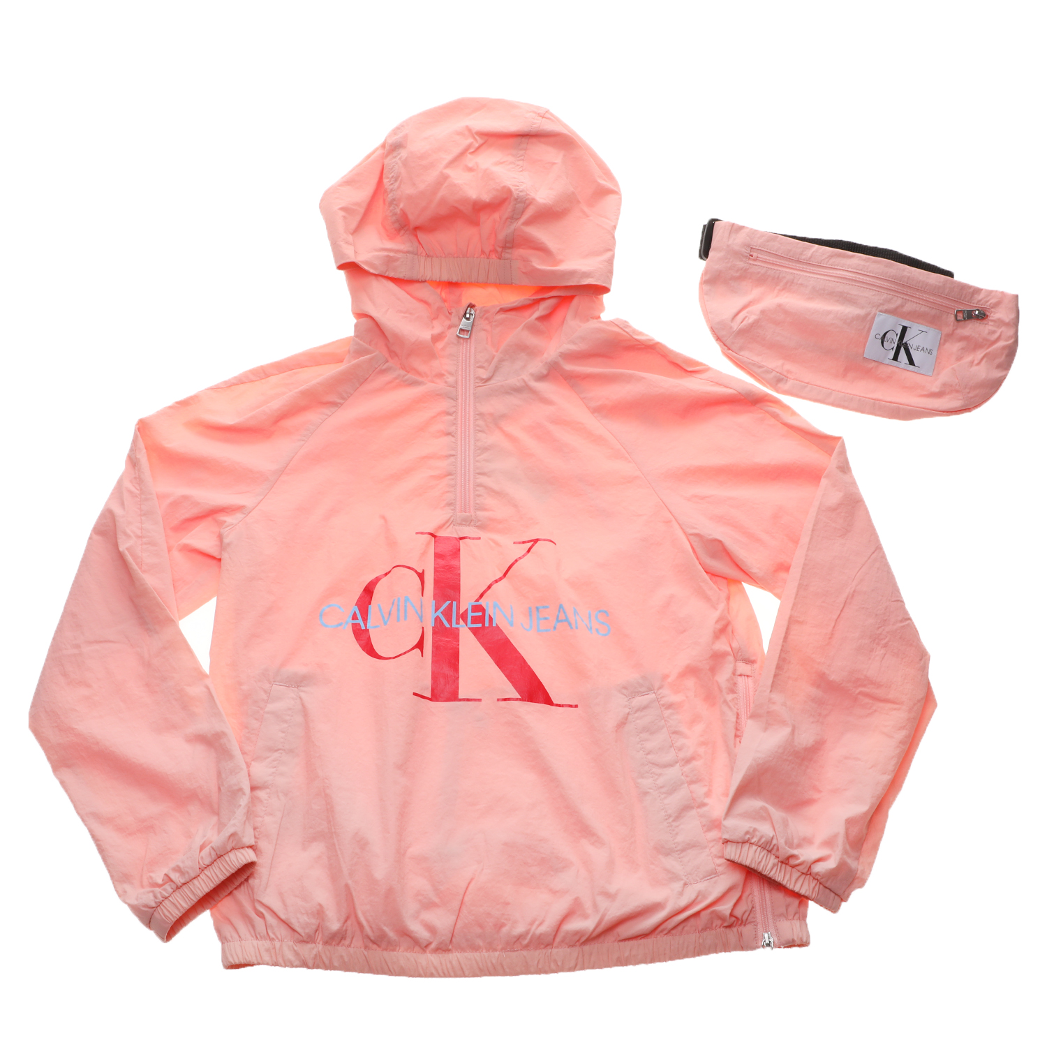 Παιδικά/Girls/Ρούχα/Πανωφόρια CALVIN KLEIN JEANS KIDS - Παιδικό αντιανεμικό jacket με τσαντάκι CALVIN KLEIN JEANS KIDS ροζ