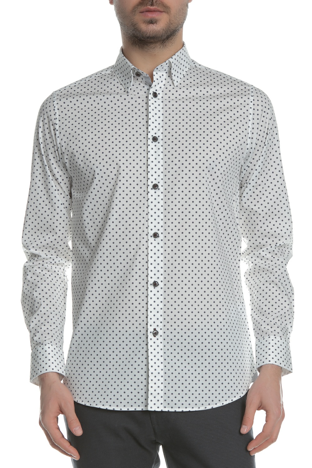 Ανδρικά/Ρούχα/Πουκάμισα/Μακρυμάνικα TED BAKER - Ανδρικό μακρυμάνικο πουκάμισο TED BAKER FYRTRUK PRINTED MINI FLOWER λευκό