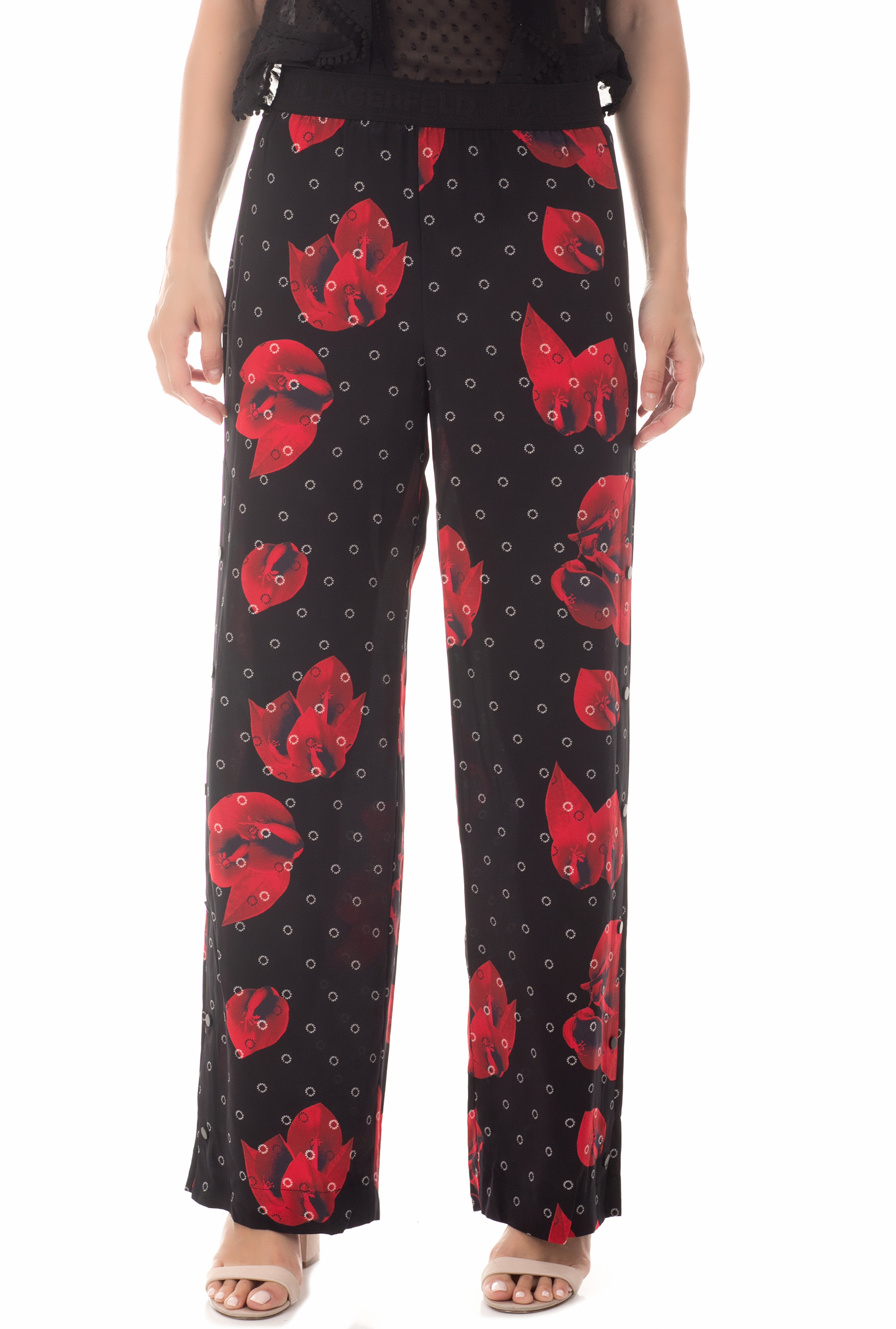 KARL LAGERFELD - Γυναικεία παντελόνα KARL LAGERFELD Flower μαύρη Γυναικεία/Ρούχα/Παντελόνια/Παντελόνες