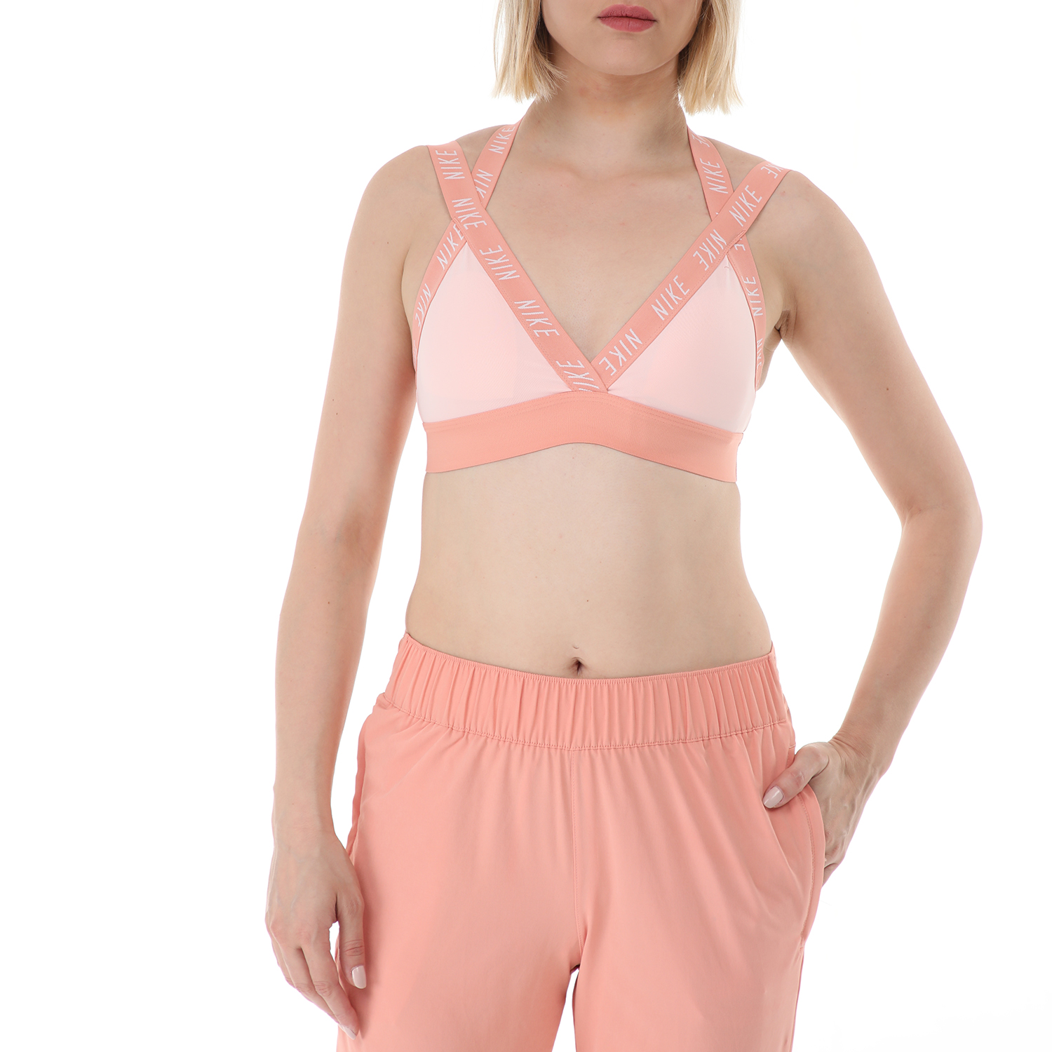 NIKE - Γυναικείο αθλητικό μπουστάκι NIKE INDY LOGO BRA ροζ Γυναικεία/Ρούχα/Αθλητικά/Μπουστάκια