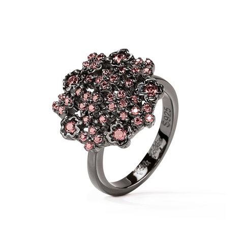 FOLLI FOLLIE-Γυναικείο ασημένιο δαχτυλίδι FOLLI FOLLIE FF BOUQUET μαύρο