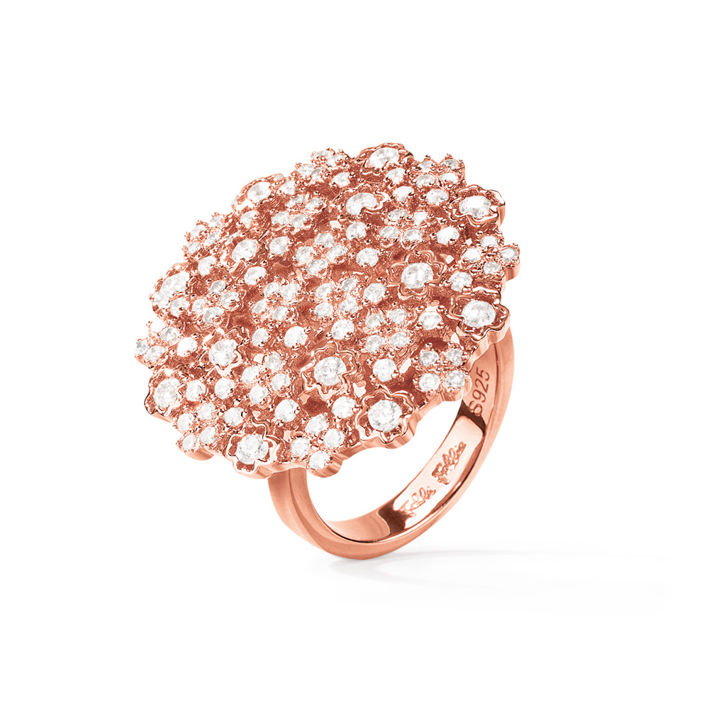 FOLLI FOLLIE Γυναικείο ασημένιο δαχτυλίδι FOLLI FOLLIE FF BOUQUET ροζ χρυσό