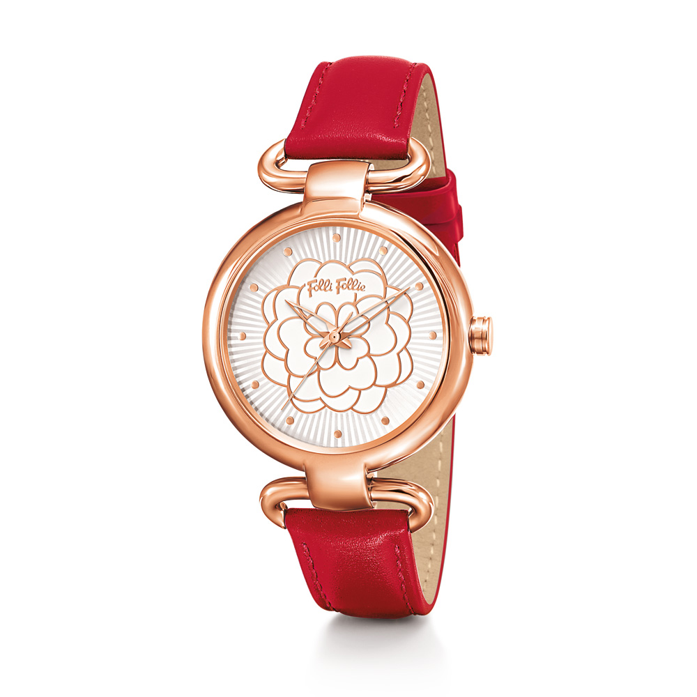 FOLLI FOLLIE Γυναικείο ρολόι με δερμάτινο λουράκι FOLLI FOLLIE SANTORINI FLOWER κόκκινο