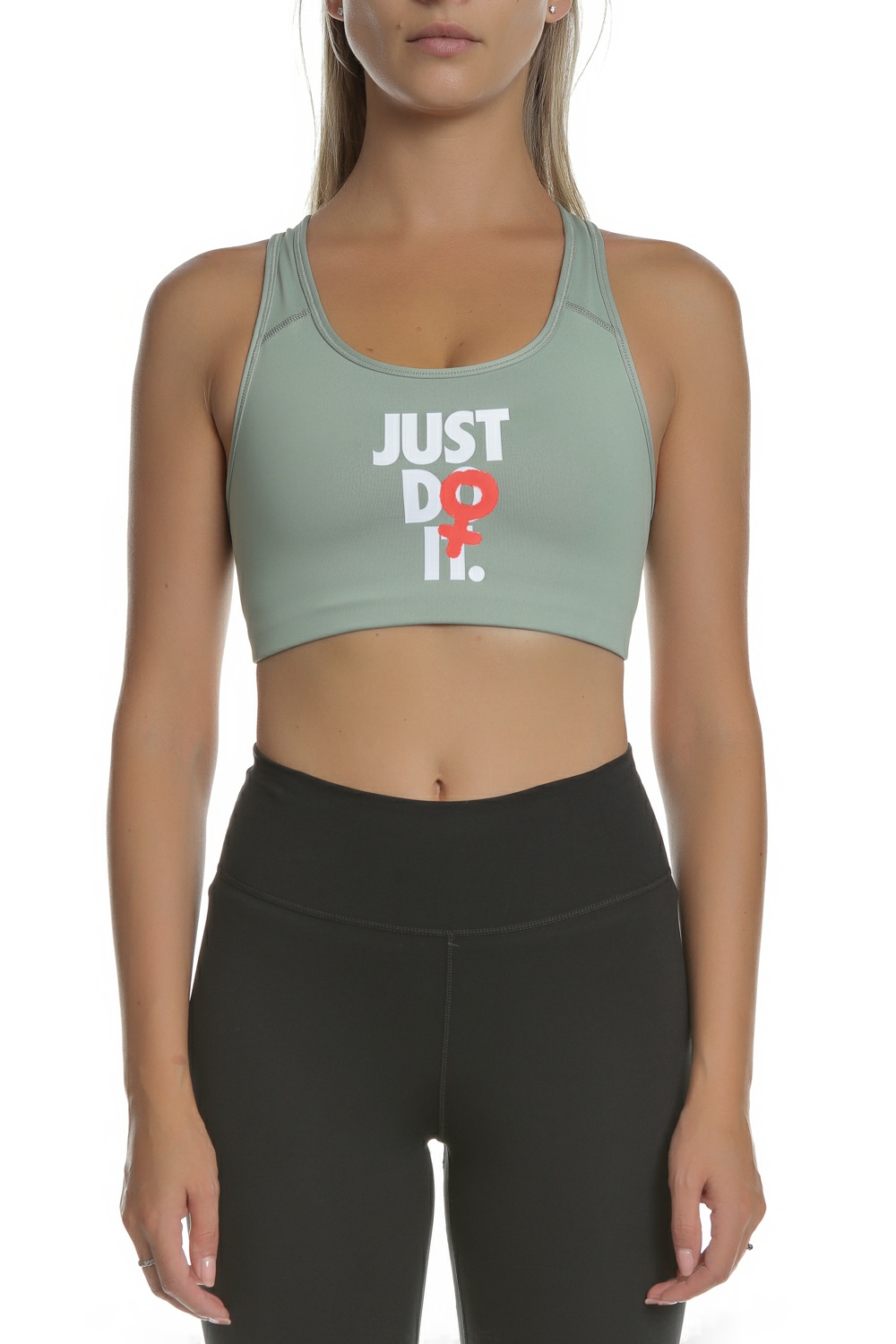 Γυναικεία/Ρούχα/Αθλητικά/Μπουστάκια NIKE - Αθλητικό μπουστάκι μέτριας στήριξης JDI Nike Rebel Swoosh πράσινο