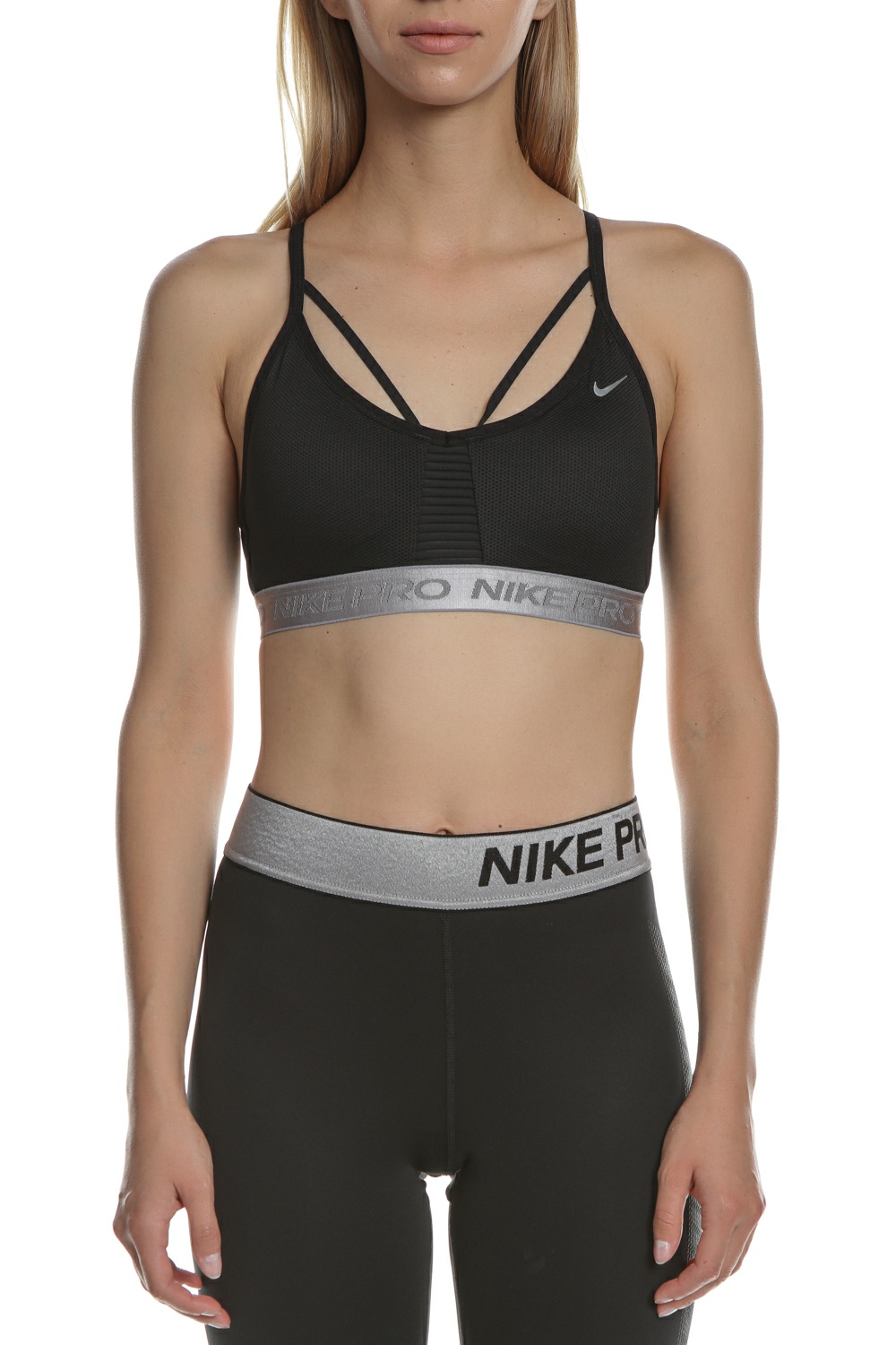Γυναικεία/Ρούχα/Αθλητικά/Μπουστάκια NIKE - Γυναικείο αθλητικό μπουστάκι Nike Indy Aeroadapt μαύρο-ασημί