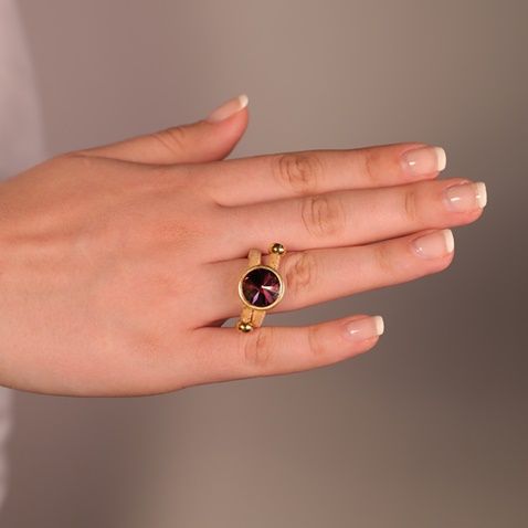 APOXYLO-Γυναικείο δαχτυλίδι από μέταλλο LILAC SHADOW SWAROVSKI APOXYLO μοβ