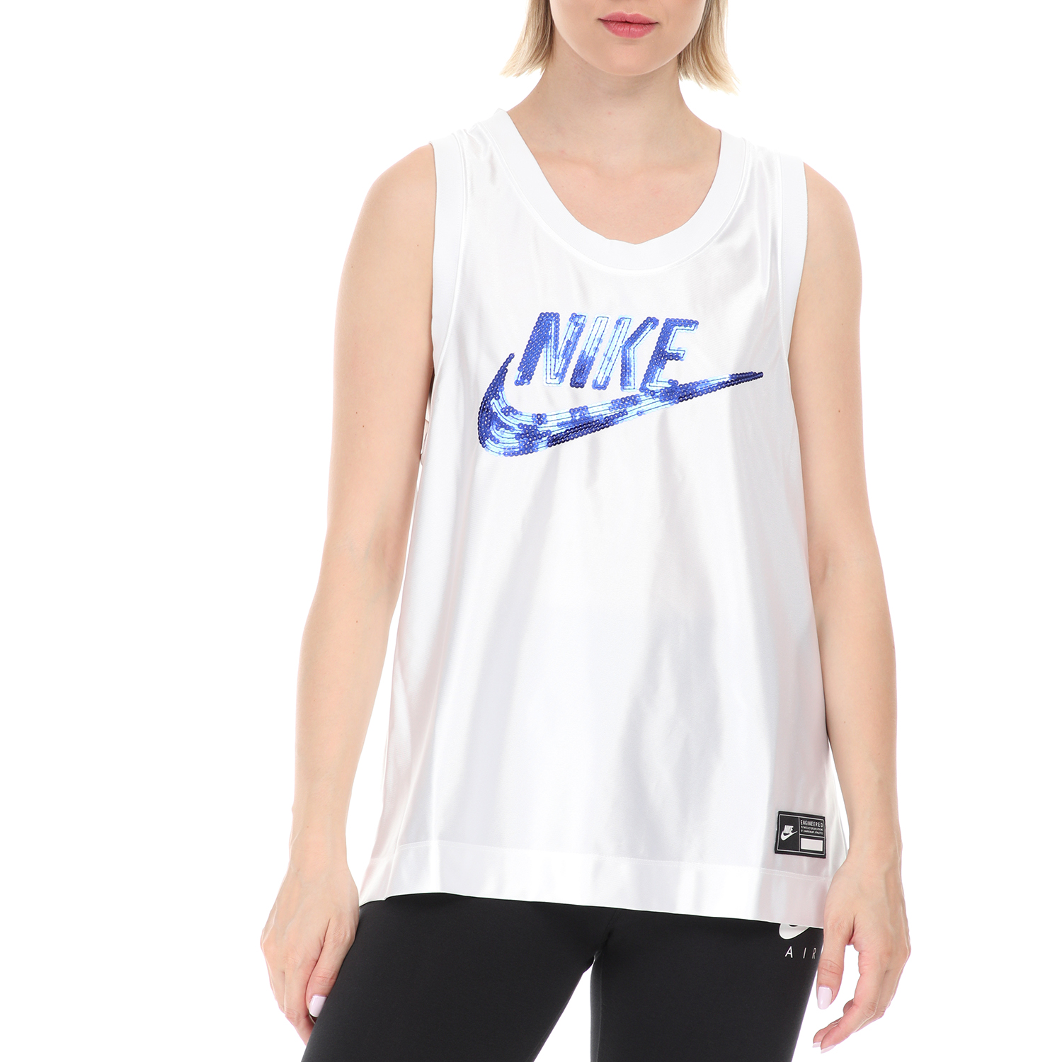NIKE - Γυναικεία αθλητική φανέλα NIKE NSW JERSEY GLM DNK λευκή μπλε Γυναικεία/Ρούχα/Αθλητικά/T-shirt-Τοπ