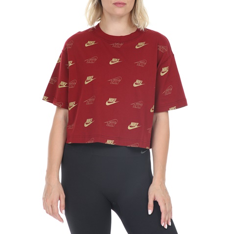 NIKE-Γυναικεία κοντομάνικη μπλούζα NIKE TOP CROP SHINE κόκκινο